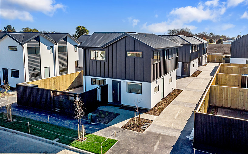 15-21 Frederick Street front photo a group of developed townhouses on a sunny Christchurch day these are located in the waltham area with good access to local stores and schools